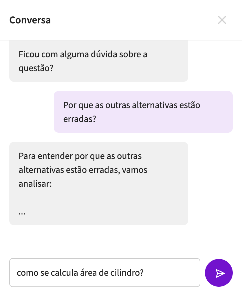 Captura de tela do chat de dúvidas sobre questões